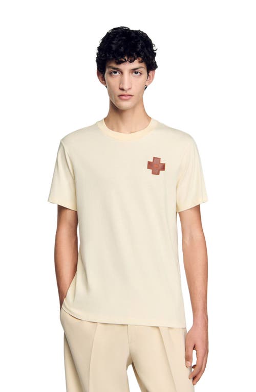 Sandro Mens Naturels Cross Patch Round-neck Cotton T-shirt Xs In Oats