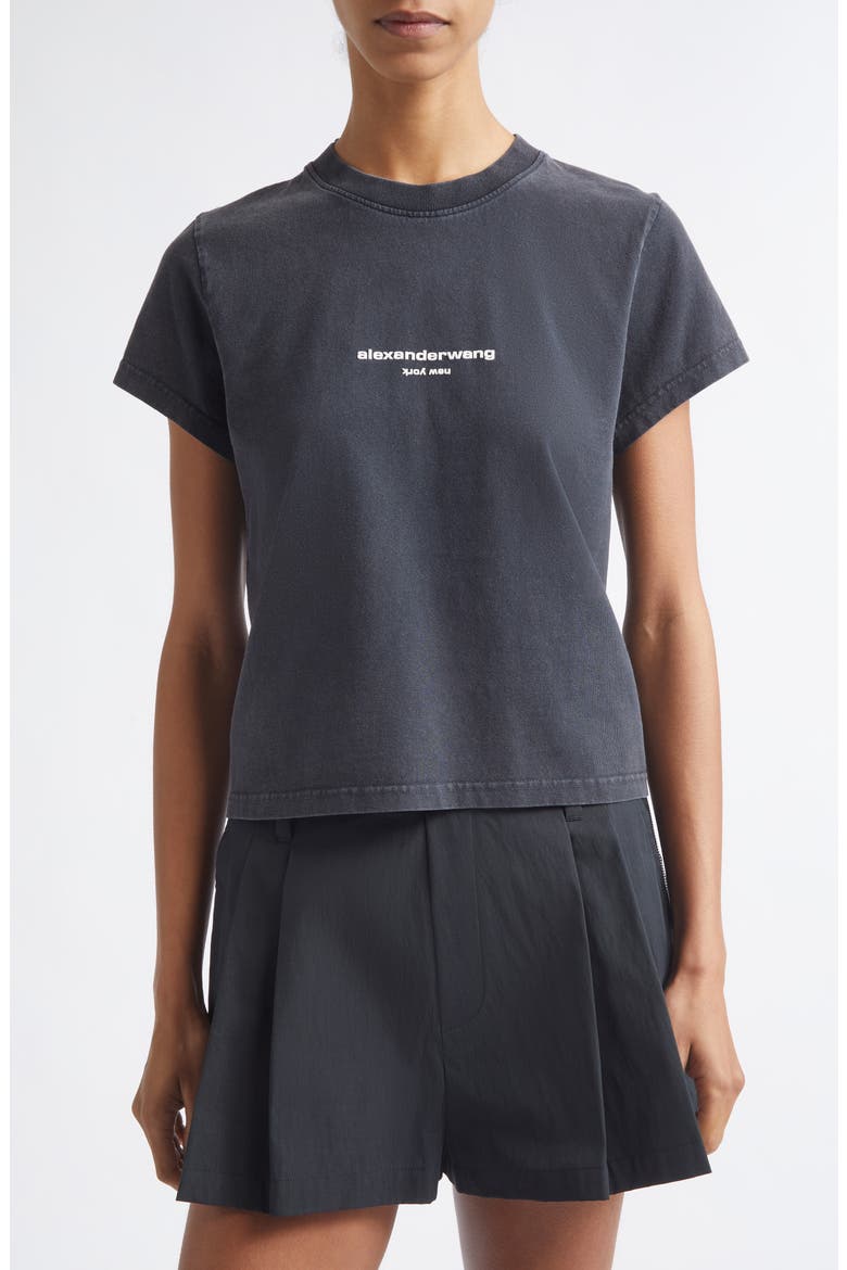 Shrunken Cotton Logo T-Shirt, Main, color, WASHED BLACK