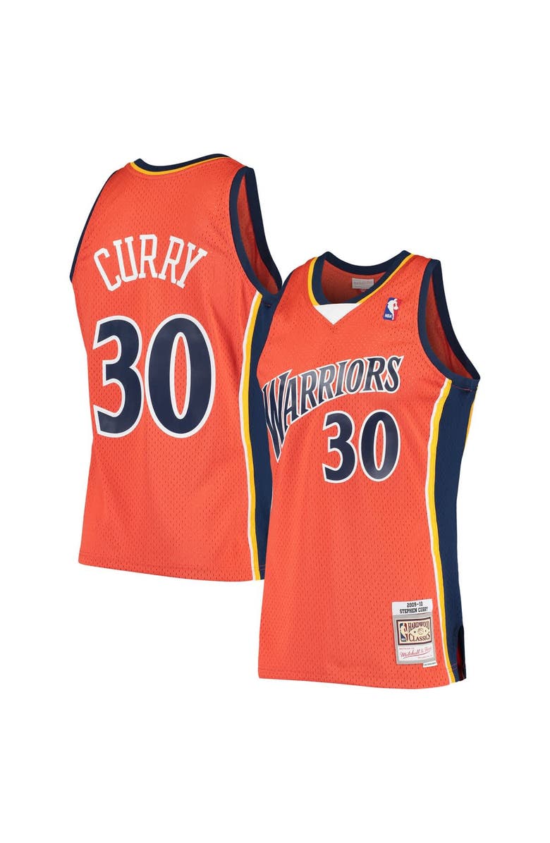 Mitchell & Ness Men's Mitchell & Ness Stephen Curry Orange Golden State Warriors Hardwood Classics Swingman Jersey, Main, color, Orange