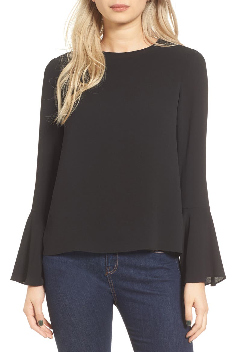 Winning Hand Bell Sleeve Top, Main, color, BLACK