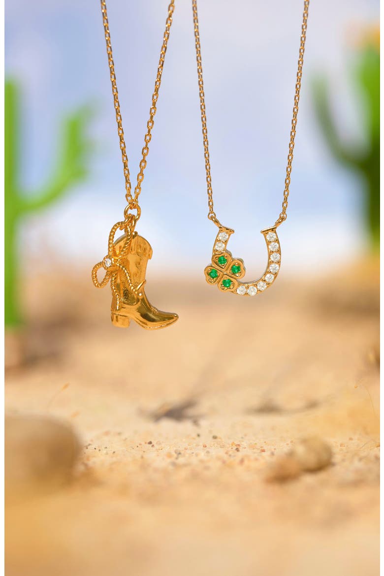 Cowboy Boot & Bow Pendant Necklace, Alternate, color, GOLD