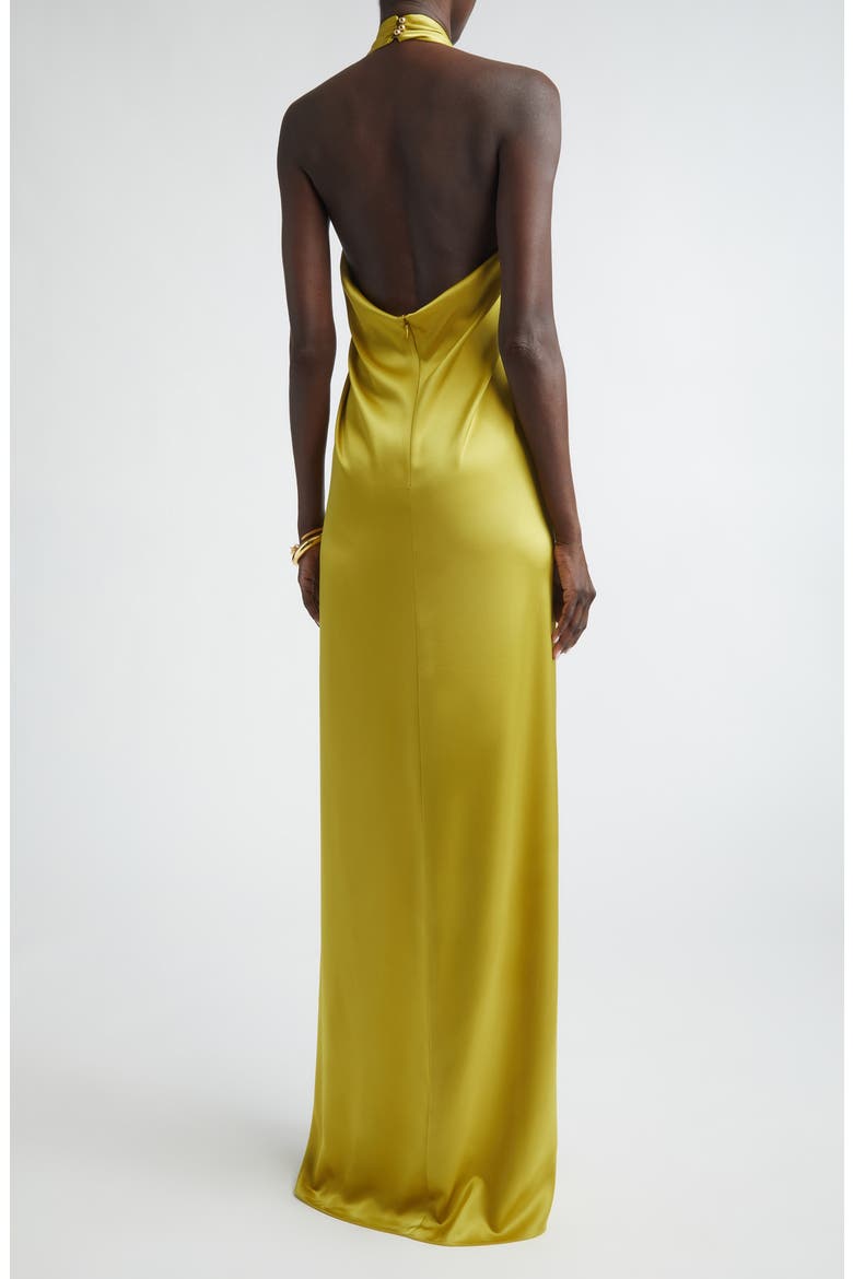 Liquid Satin Halter Neck Column Gown, Alternate, color, CITRINE