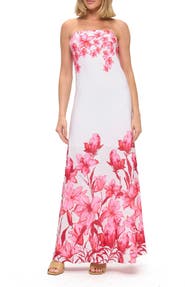 O.L. Printed Strapless Maxi Dress