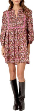 English Factory Floral Print Pintuck Cotton Minidress