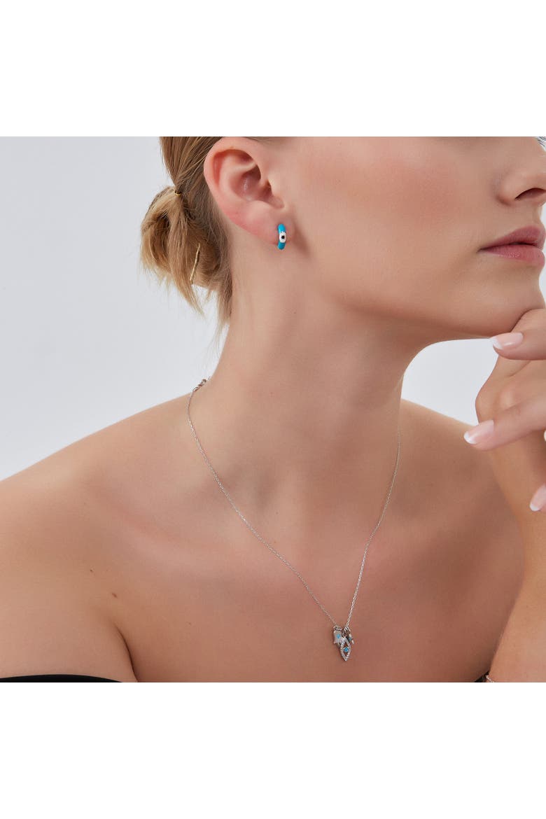 Hamsa Evil Eye Star Turquoise Sterling Silver Necklace, Alternate, color, Silver