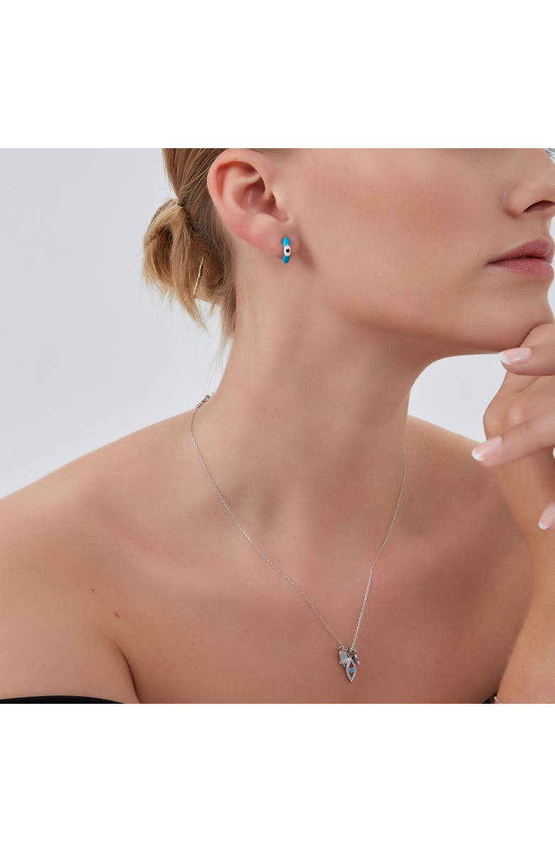 Spero London Hamsa Evil Eye Star Turquoise Sterling Silver Necklace, Alternate, color, Silver
