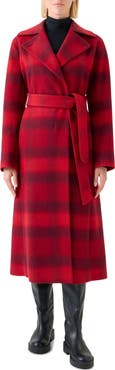 Akris punto Blurred Check Belted Wool Blend Long Coat