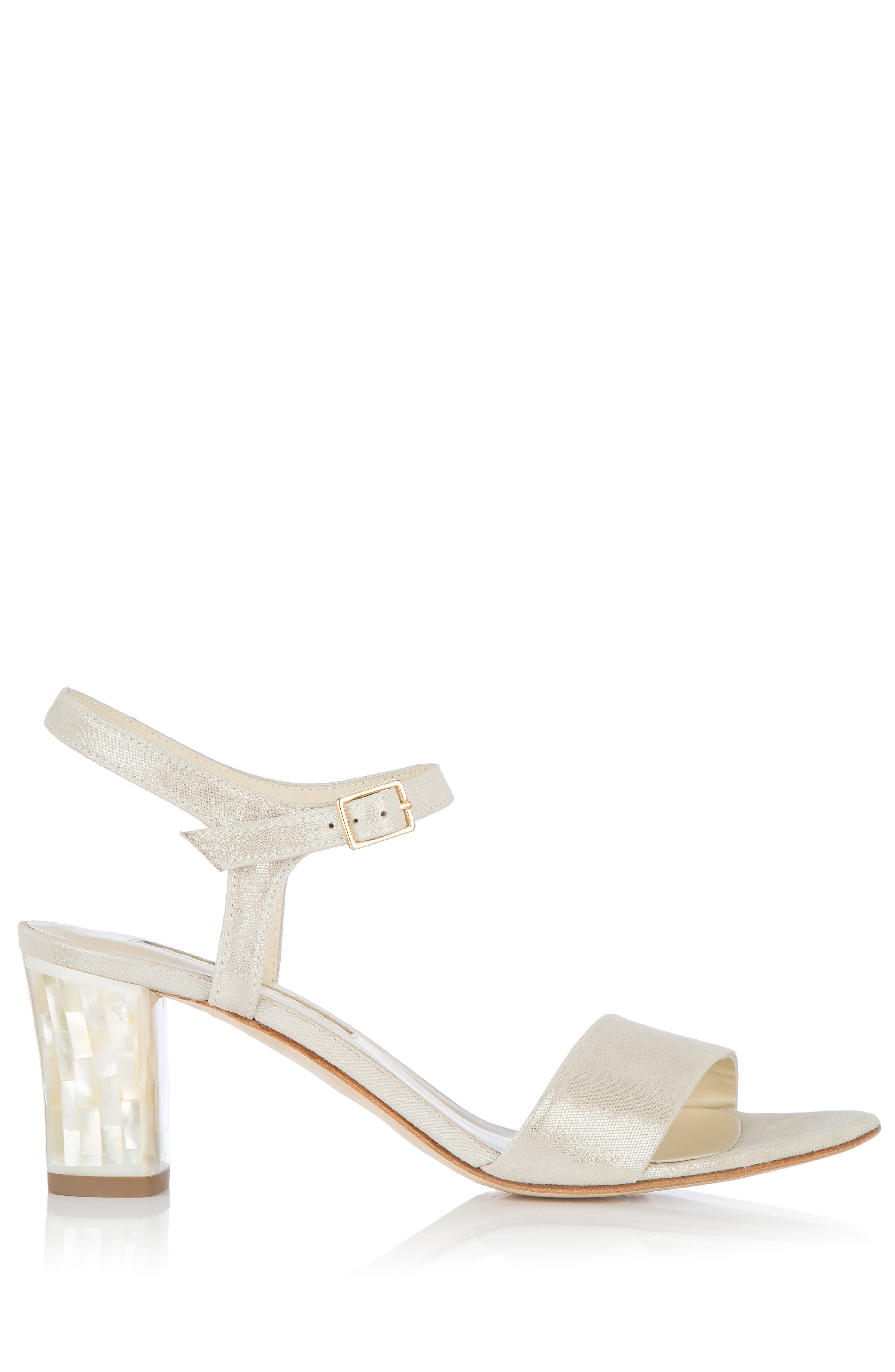 Martina Midi Champagne Ankle Strap Pearl Heel Sandal (Women
