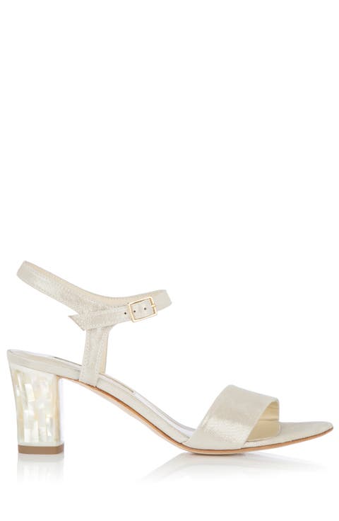 Martina Midi Champagne Ankle Strap Pearl Heel Sandal