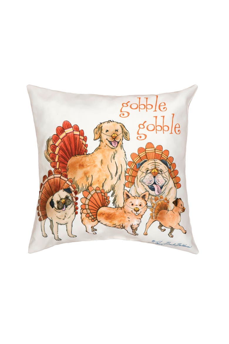 The Gobblers Dog Festive Turkeys Gobble Gobble Premium Indoor/Outdoor Accent Throw Pillow, 18" x 18", Main, color, Orange
