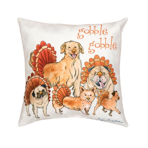 The Gobblers Dog Festive Turkeys Gobble Gobble Premium Indoor/Outdoor Accent Throw Pillow, 18" x 18"