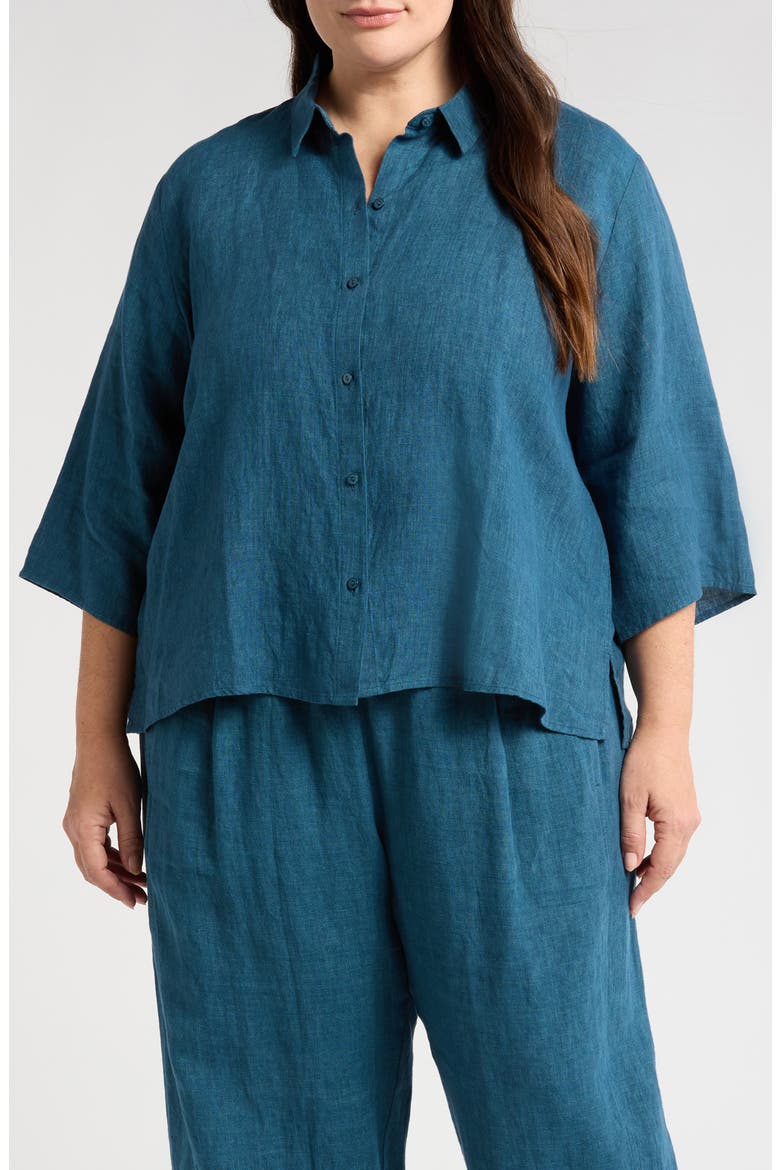 Classic Collar Organic Linen Button-Up Shirt, Main, color, HARBOR
