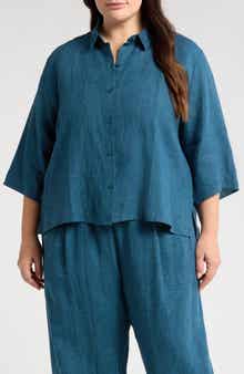 Eileen Fisher Classic Collar Organic Linen Button-Up Shirt