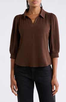 Studded Collar Crepe Top