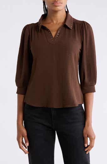 Studded Collar Crepe Top