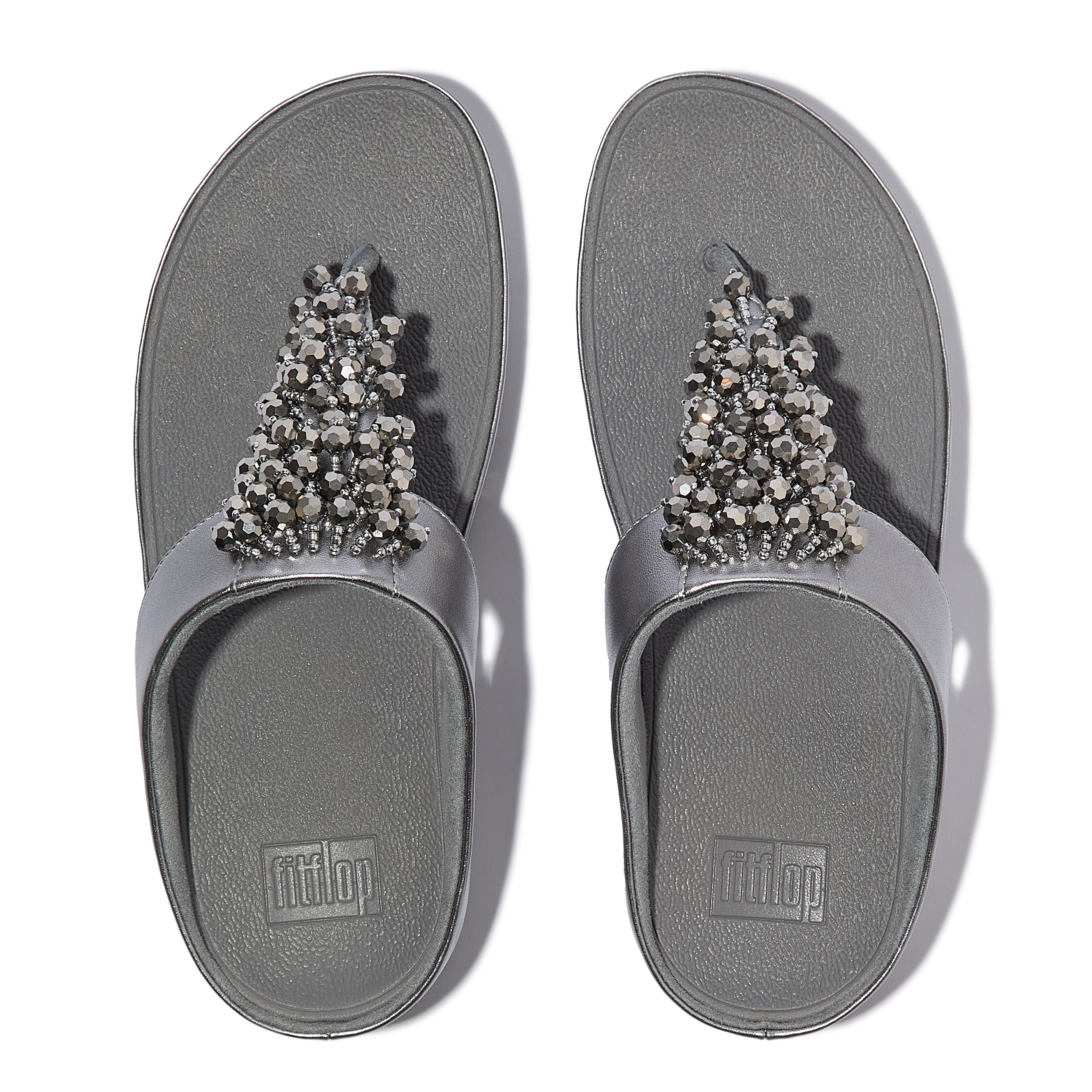 Rumba Iridescent beaded toe-post sandals, Alternate, color, Silvereen