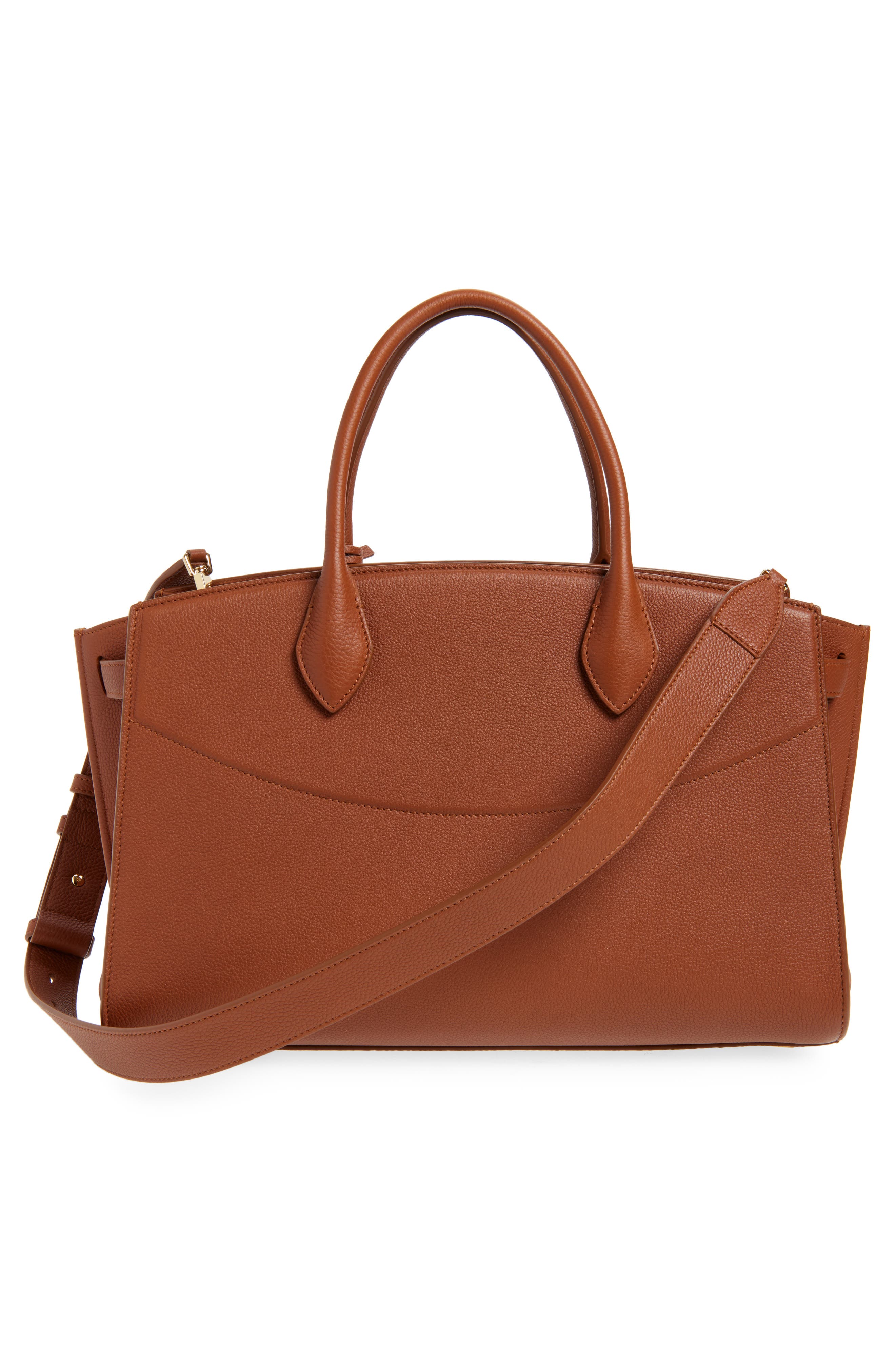 FERRAGAMO Medium The Studio Soft Leather Top Handle Bag, Alternate, color, New Cognac