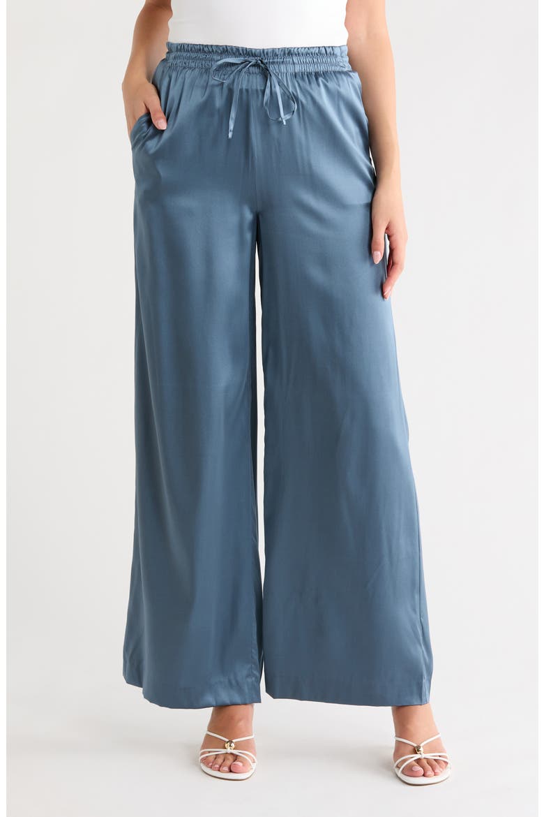 Kayla Stretch Silk Drawstring Pants, Main, color, BLUE ICE