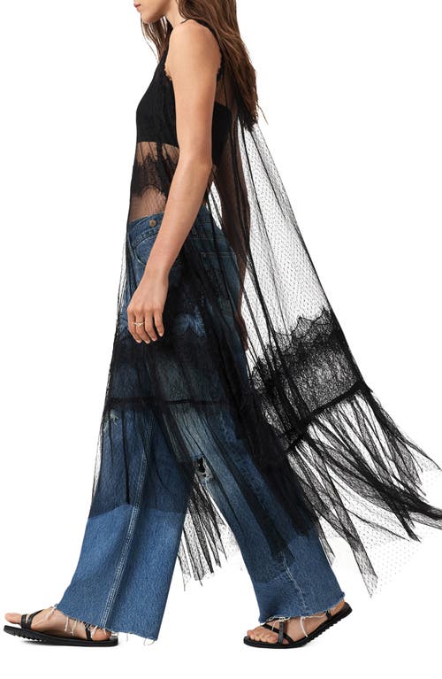 Allsaints Clara Sheer Lace Sleeveless Handkerchief Hem Dress In Black