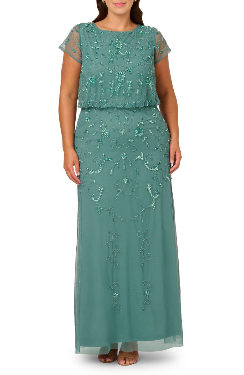 Adrianna Papell Beaded Mesh Gown, Main, color,