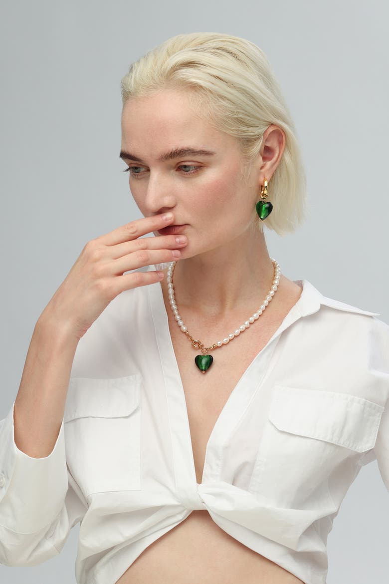 Esmée Glaze Heart Dangle Earrings, Alternate, color, Green
