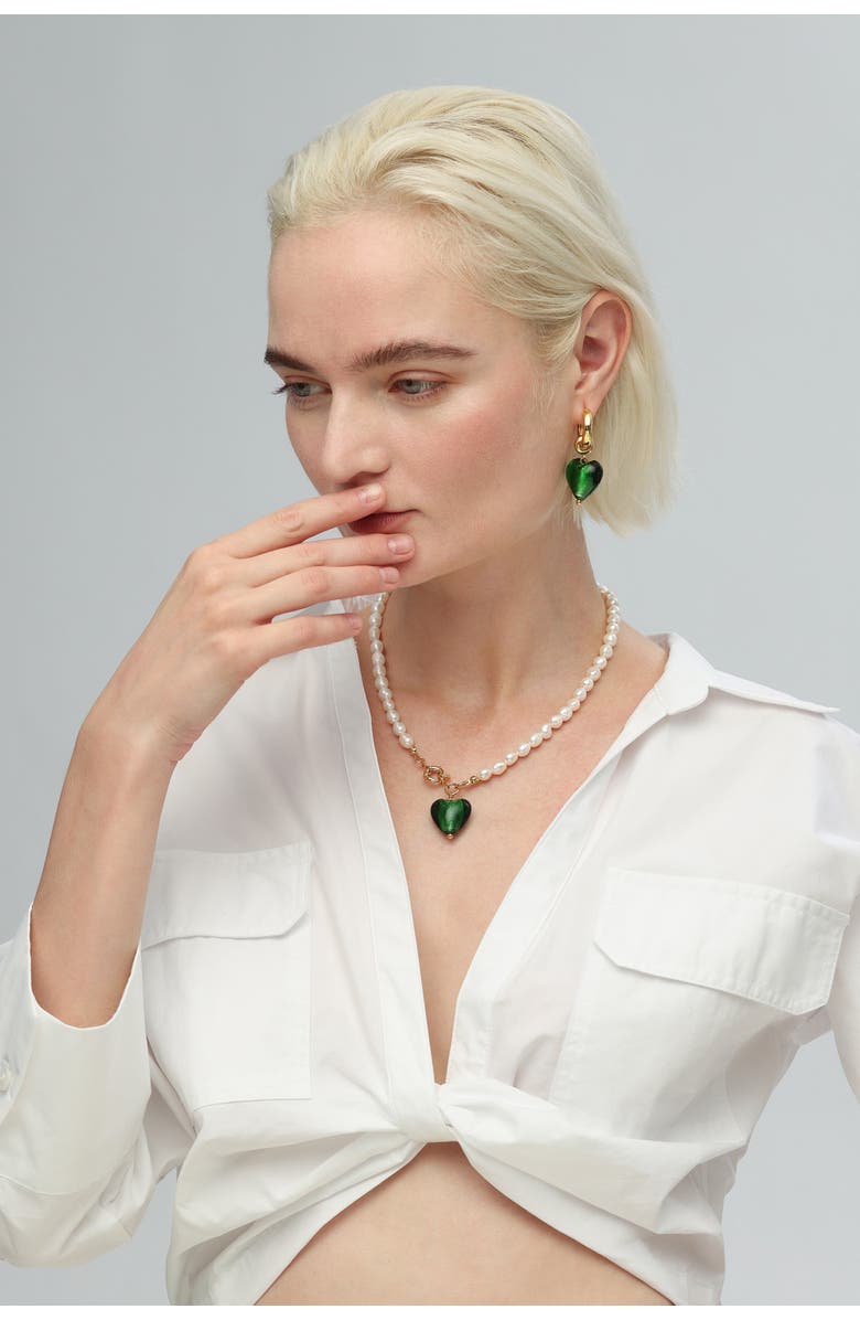 Classicharms Esmée Glaze Heart Dangle Earrings, Alternate, color, Green