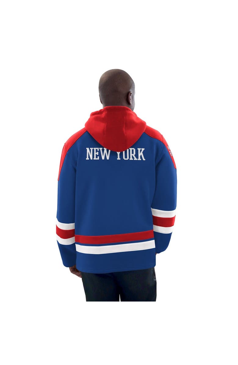 STARTER Men's Starter Blue/Red New York Rangers Hockey Pullover Hoodie, Alternate, color, Blue