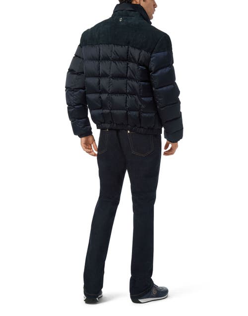 Billionaire Puffer Down Jacket With Leather Inserts Men In Blue