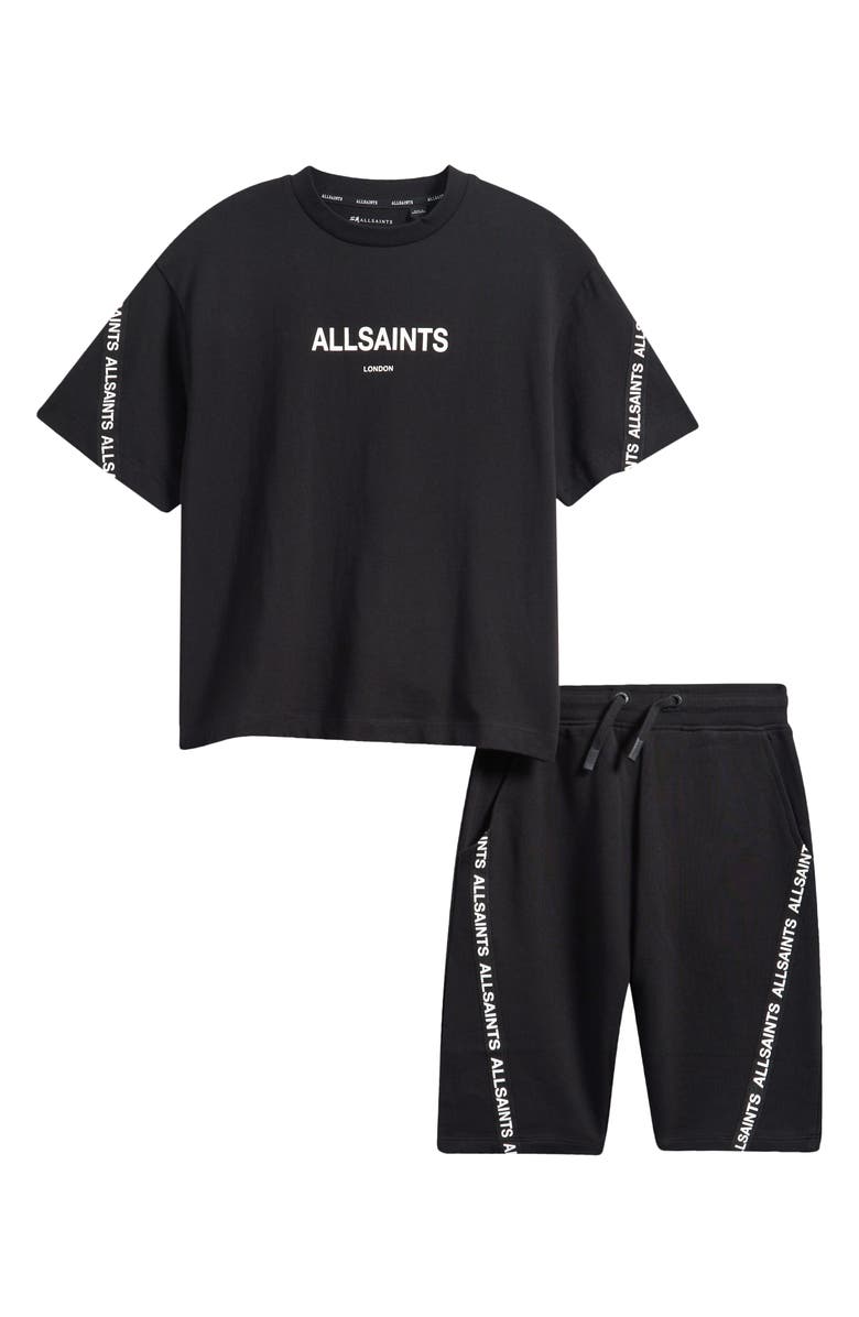smALLSAINTS by ALLSAINTS Kids' Oversize Logo Tape Cotton T-Shirt & Shorts Set, Main, color, Black