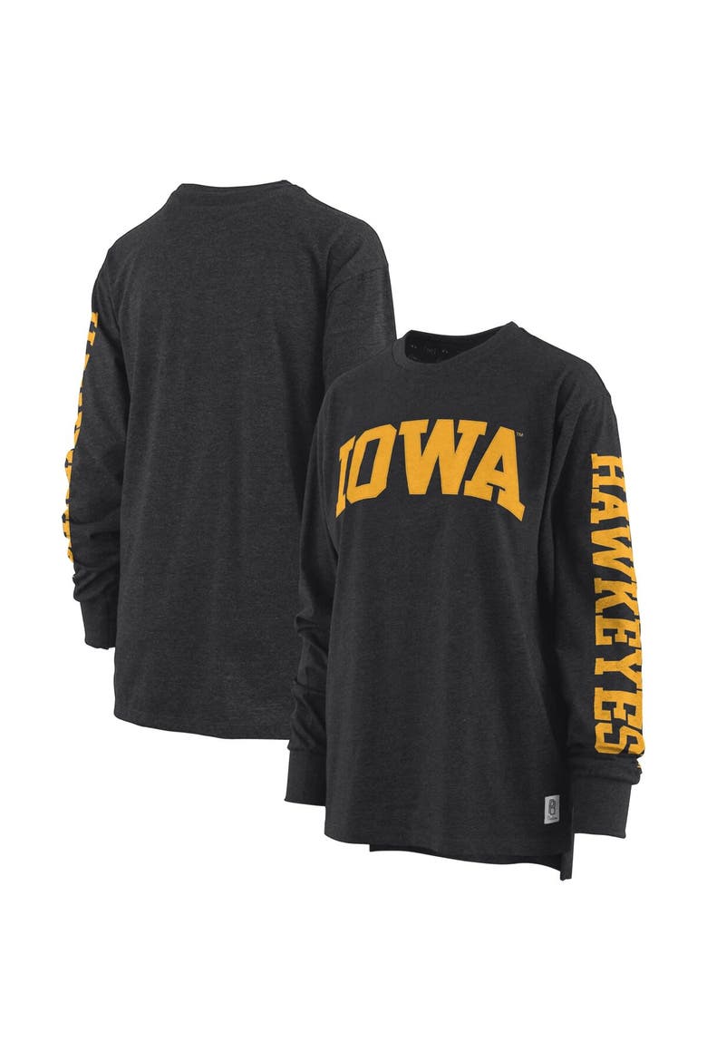 Women's Pressbox Heathered Black Iowa Hawkeyes Two-Hit Canyon Long Sleeve T-Shirt, Main, color, Black