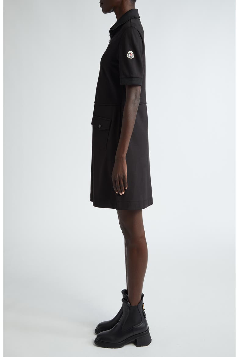 Zip Front Piqué Knit Polo Dress, Alternate, color, BLACK