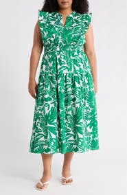 SUGARLIPS Masey Tropical Print Ruffle Midi Dress