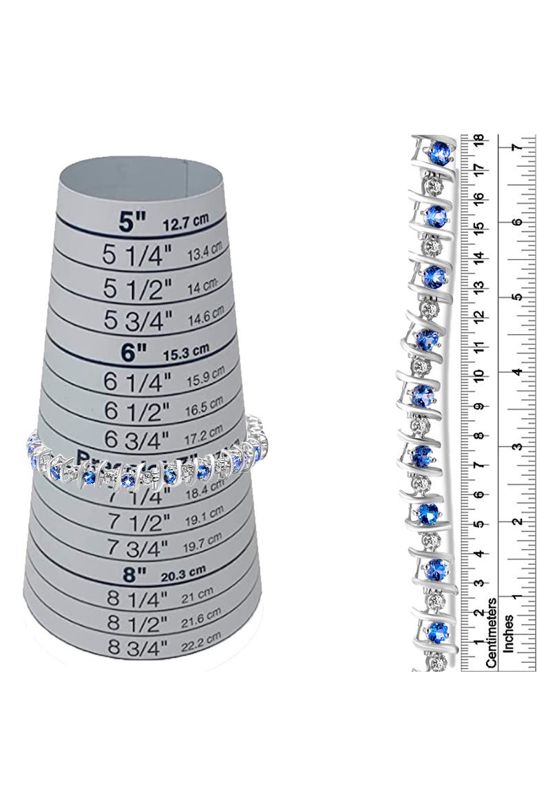 .925 Sterling Silver Lab-Grown Birthstone and 1/6 Cttw Diamond Tennis Bracelet, Alternate, color, Blue Aquamarine