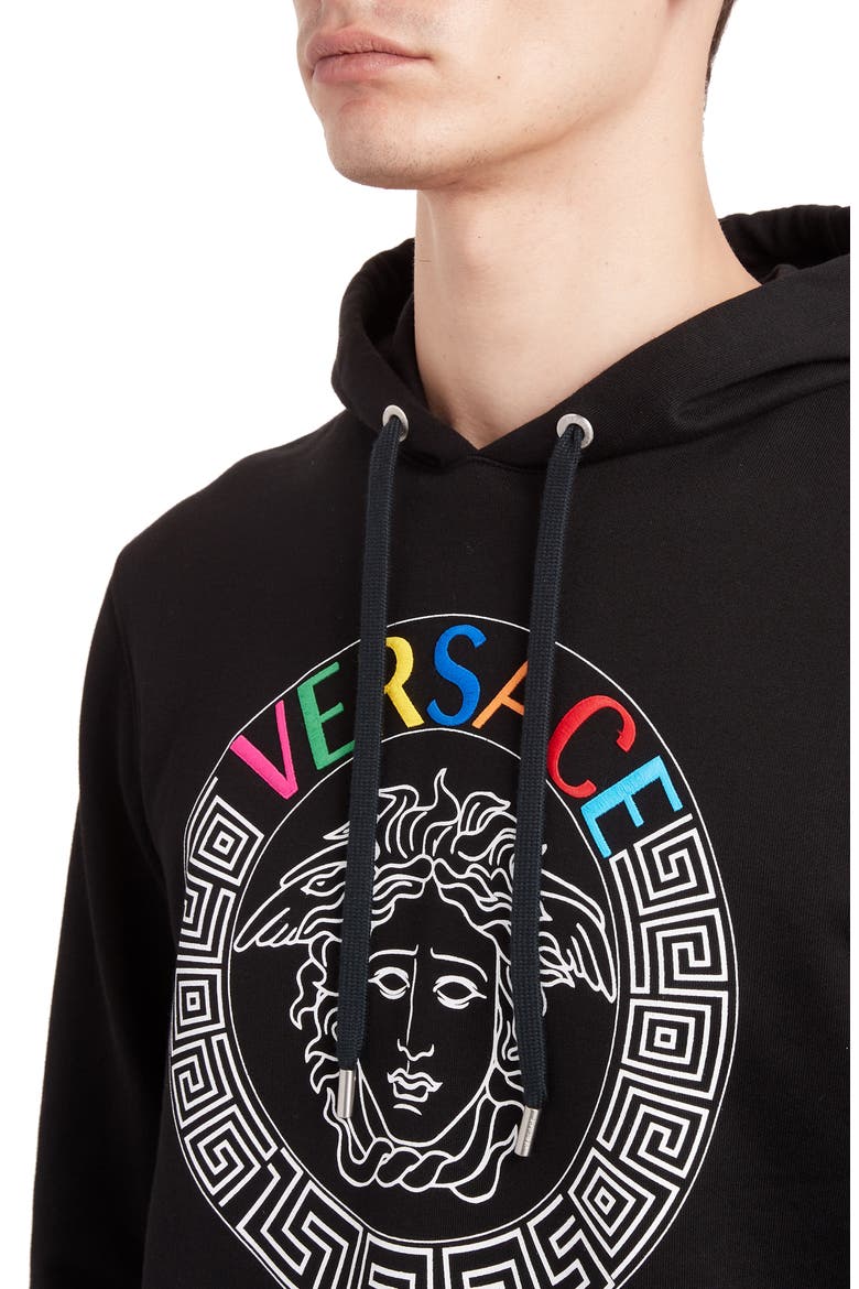 Embroidered Logo Medusa Head Hoodie, Alternate, color, BLACK