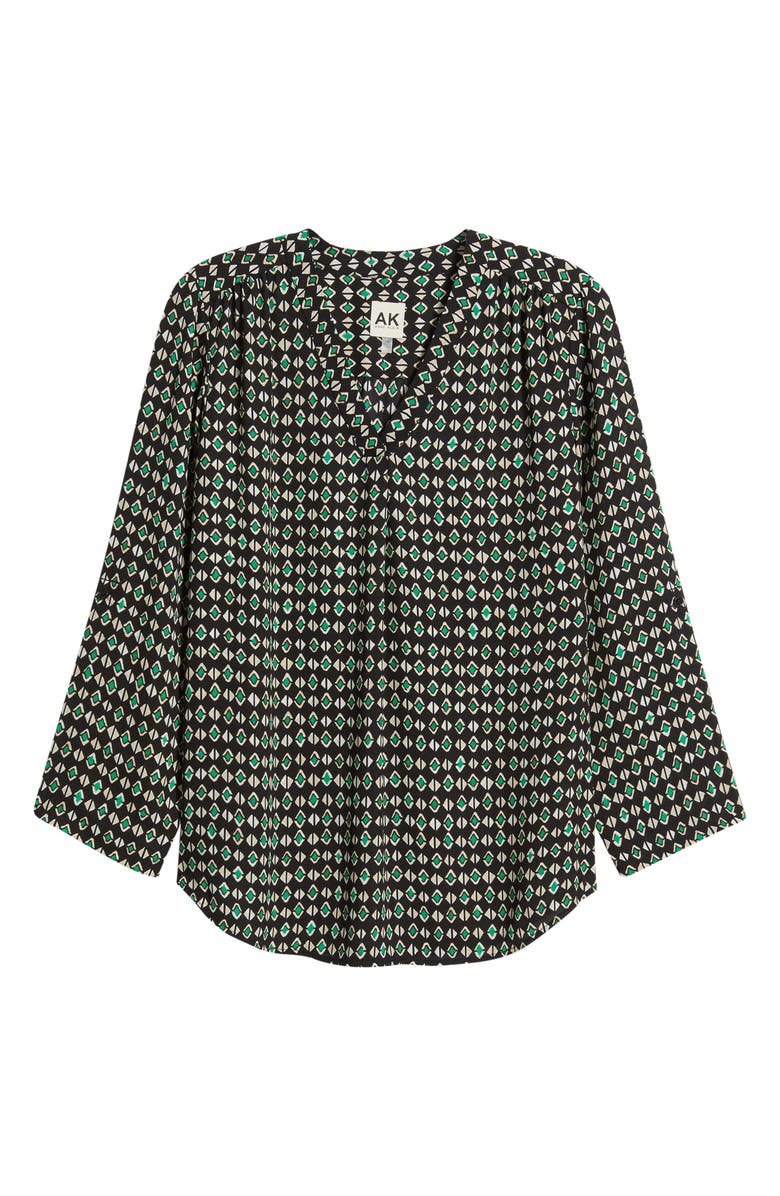 AK ANNE KLEIN Geo Pattern V-Neck Top, Main, color, Anne Black Multi