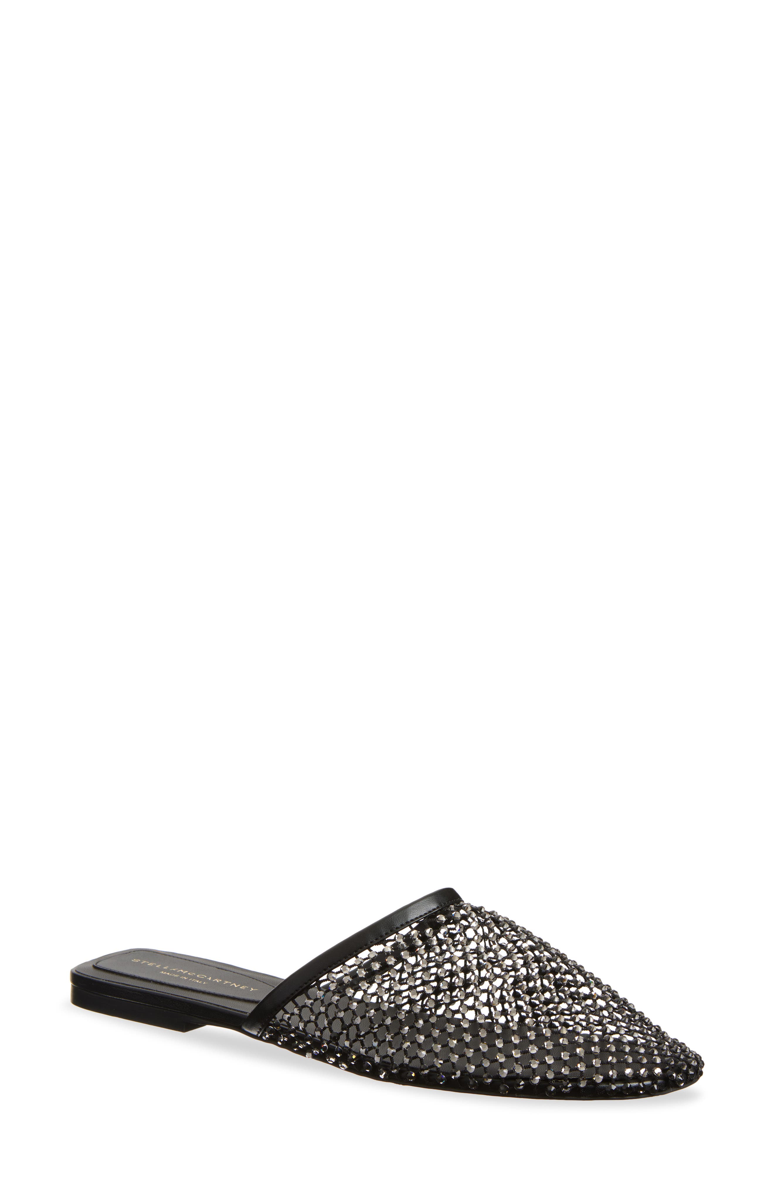 Stella McCartney Crystal Mesh Mule, Main, color, Black Crystal