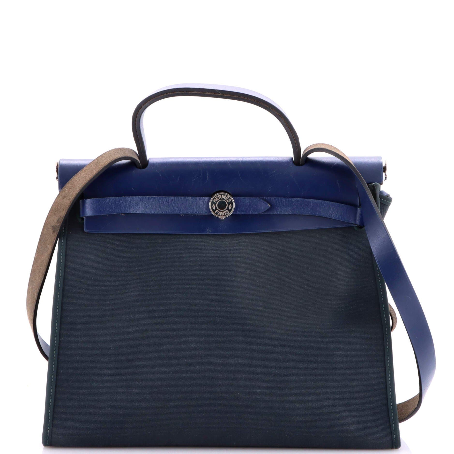 Pre-Owned Hermes Herbag Zip Leather and Toile 31, Main, color, Bleu Orage