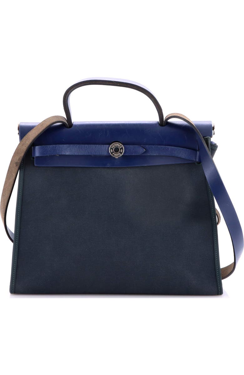 Pre-Owned Hermes Herbag Zip Leather and Toile 31, Main, color, Bleu Orage