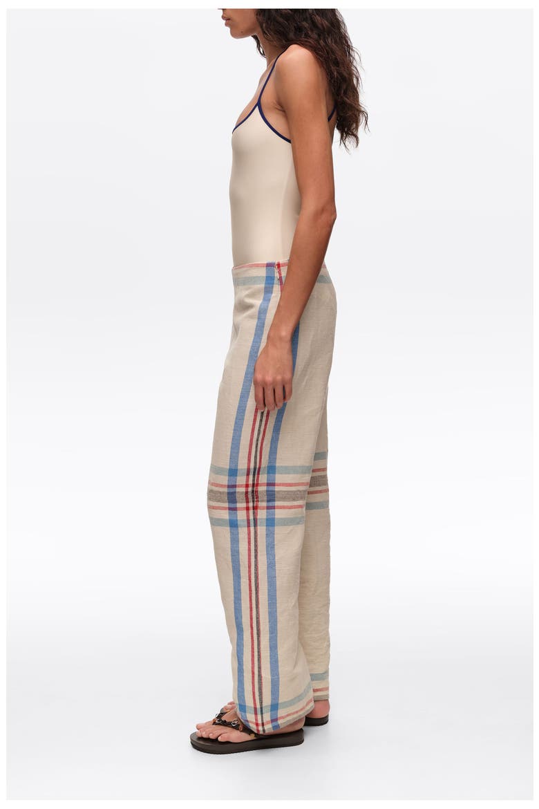 Linen Straight Ankle Length Striped Trousers, Alternate, color, ECRU