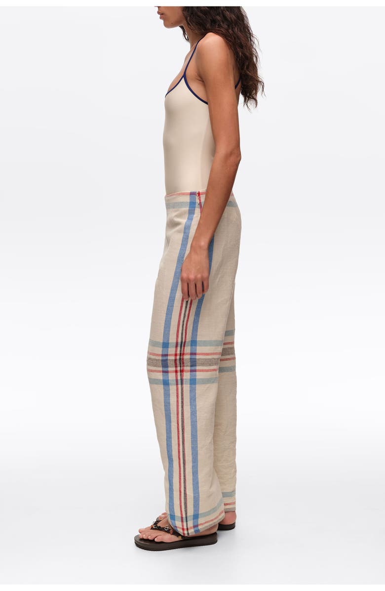 Bimba y Lola Linen Straight Ankle Length Striped Trousers, Alternate, color, Ecru