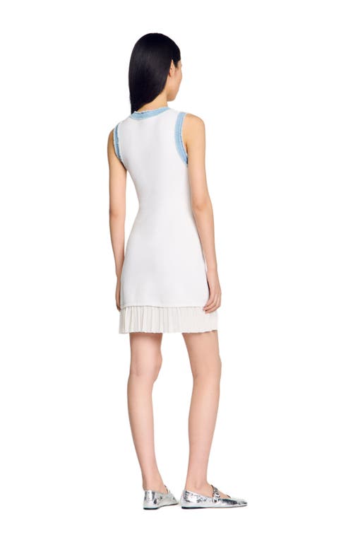 Sandro Short Knit Dress With Ruffles In Ecru