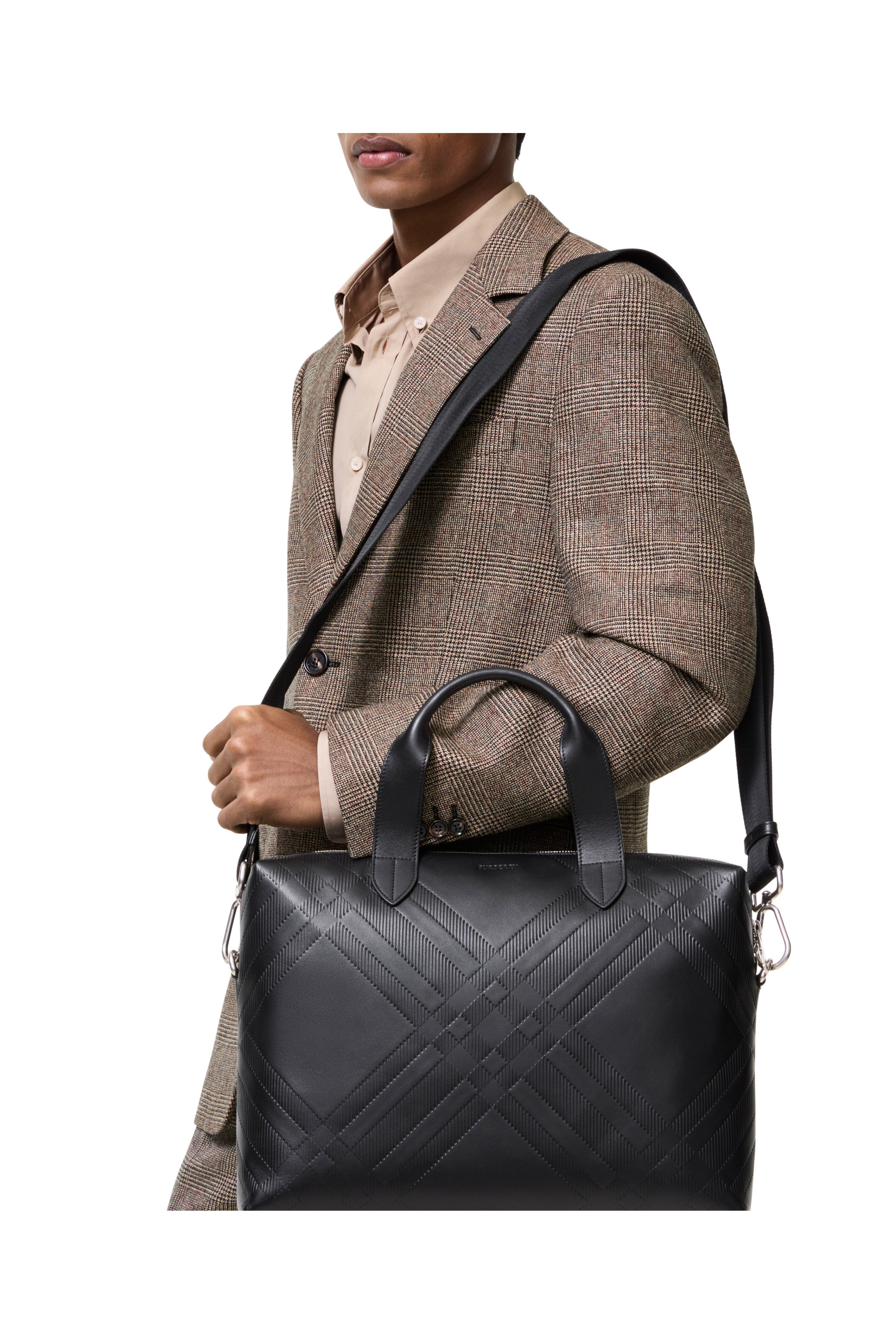 Embossed Check Briefcase, Alternate, color, Black