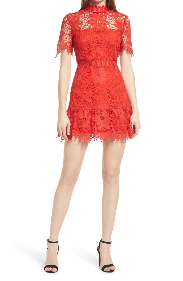 Saylor Vreni Short Sleeve Lace Minidress, Main, color,