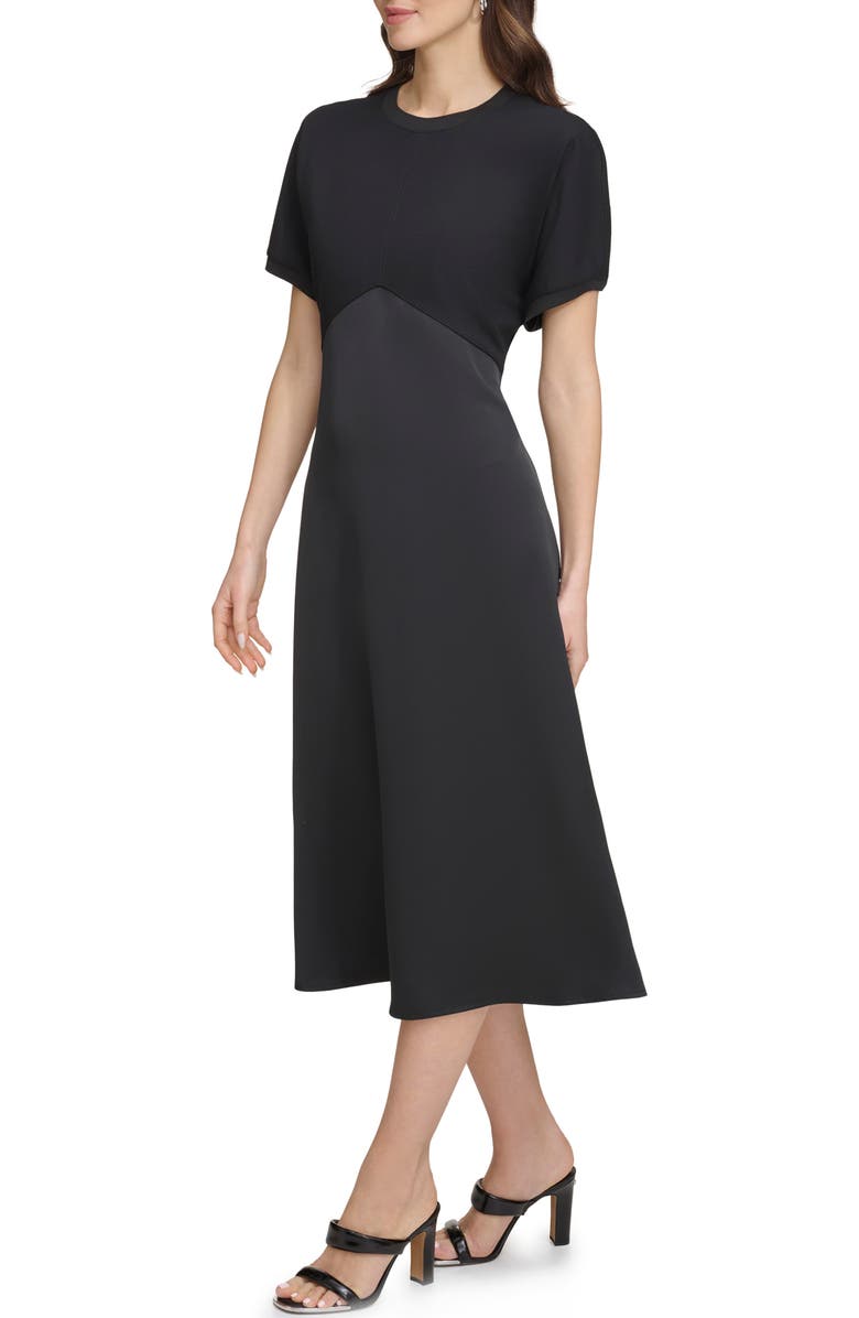 DKNY Scuba & Satin A-Line Midi Dress, Alternate, color,