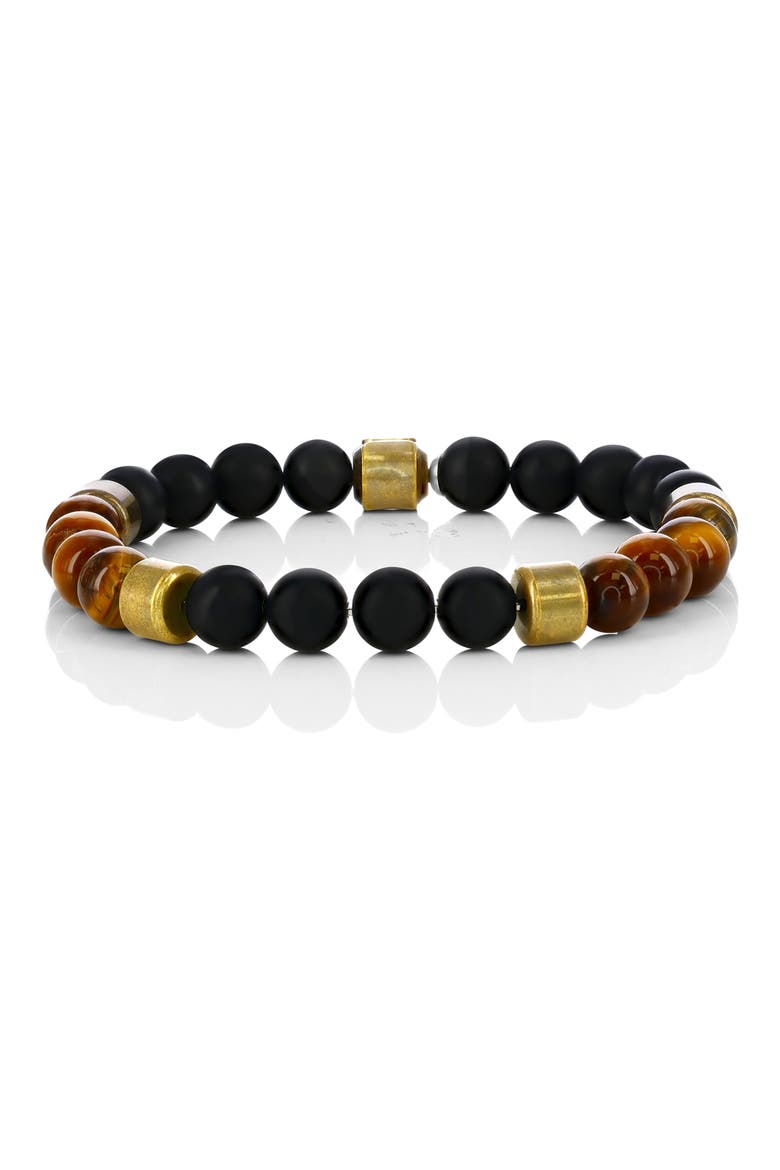 Men's Beaded Stretch Bracelet, Main, color, BLACK/ BROWN