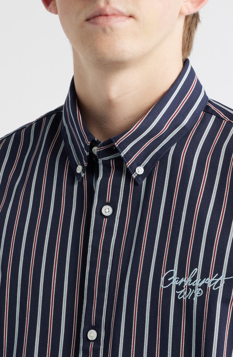 Carhartt Work In Progress Palance Stripe Cotton Button-Down Shirt, Alternate, color, Blue Stripe