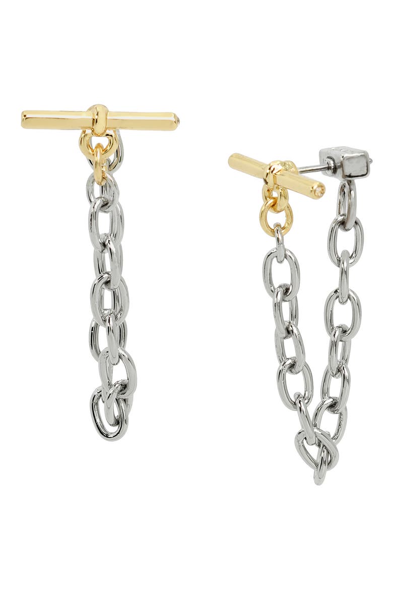 Toggle & Chain Draped Front/Back Earrings, Main, color, RHODIUM/ GOLD