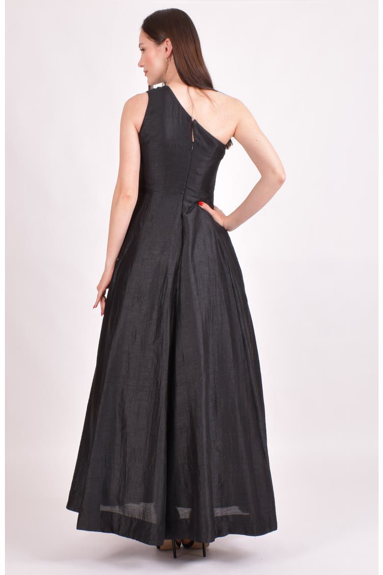 Oni One Shoulder Embroidered Saree Gown, Alternate, color, Black