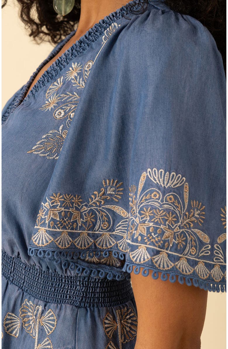 Halebob Elora Embroidered Chambray Dress, Alternate, color,
