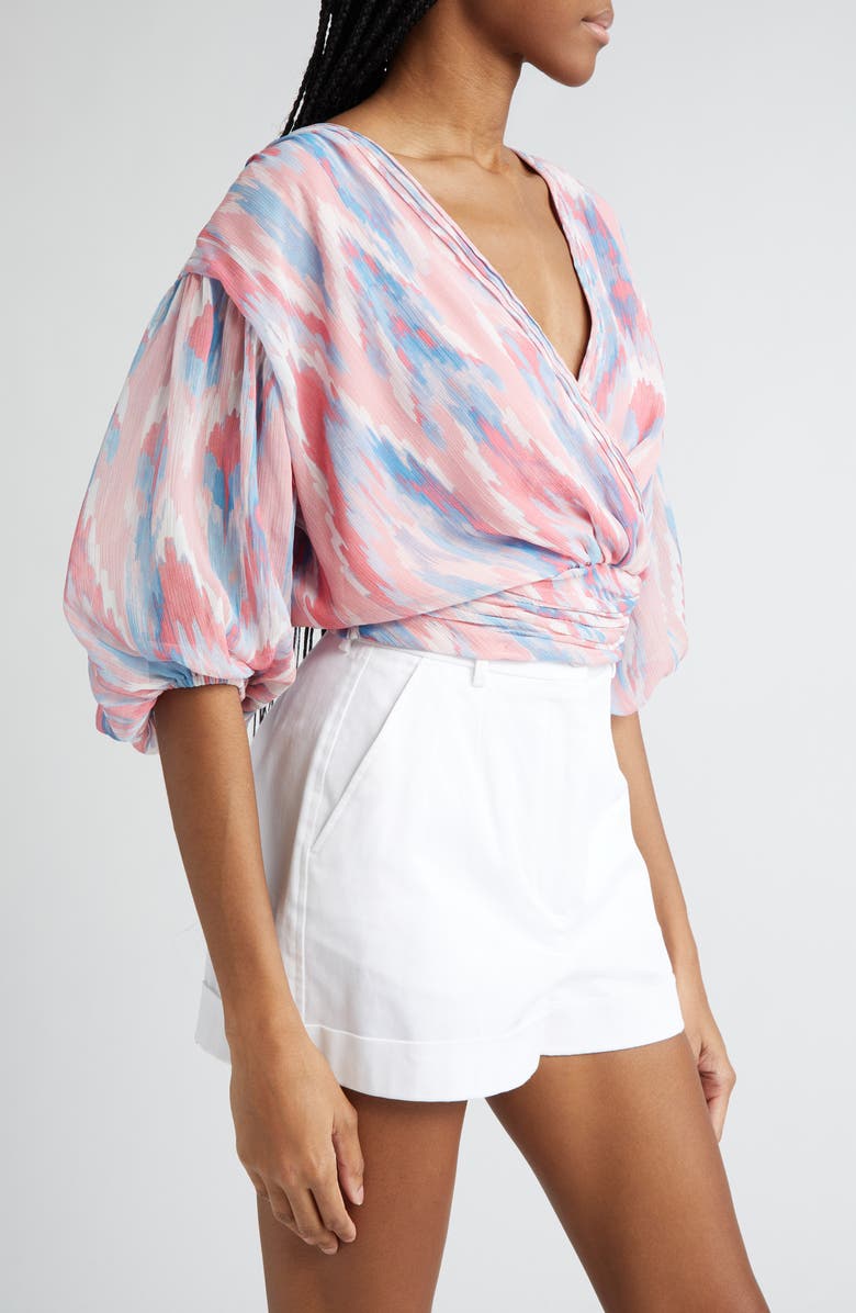 Ramy Brook Blaire Print Wrap Top, Alternate, color, Vintage Pink Tulip Combo